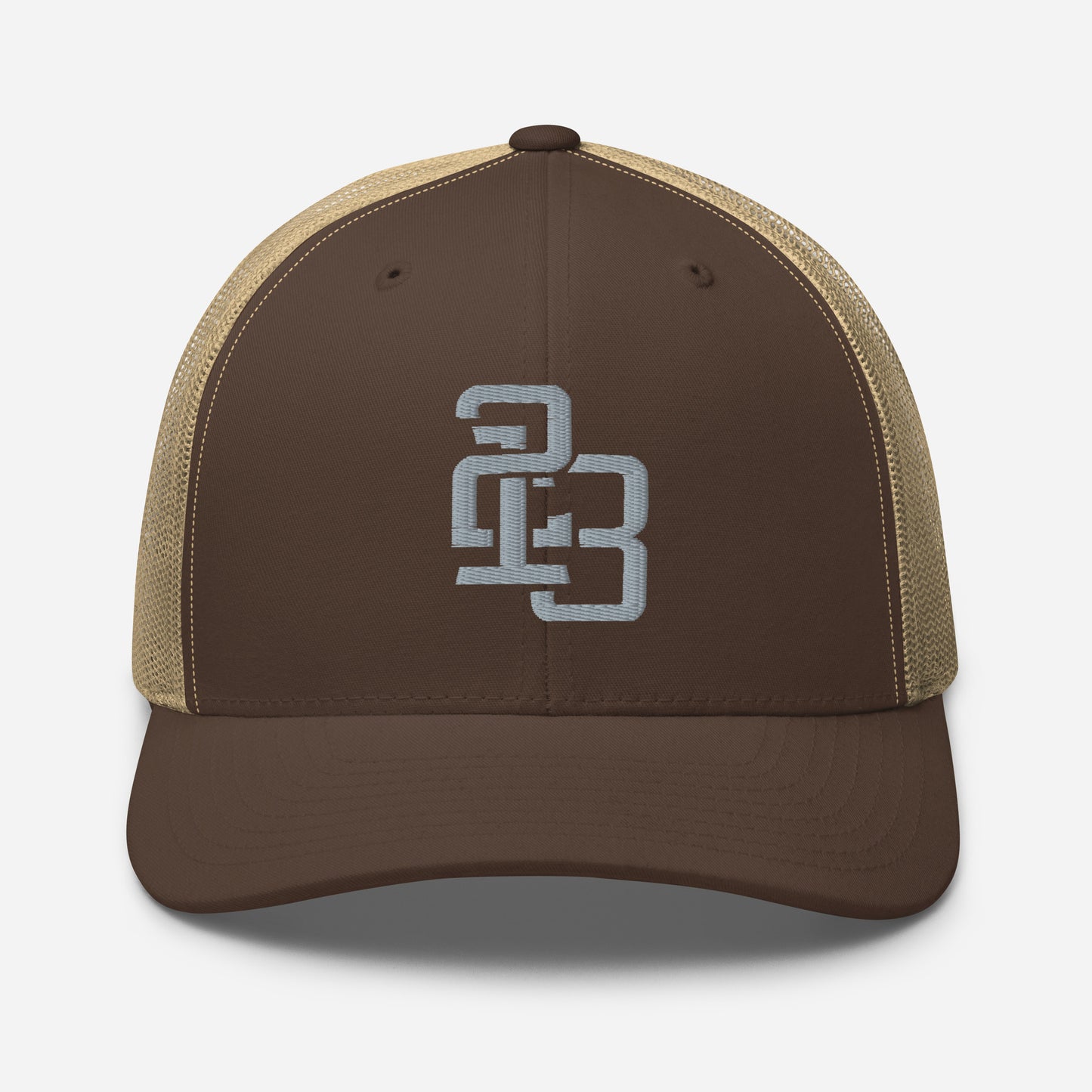 "213" Retro Trucker Hat | Yupoong 6606 | E Luna CLASSIC Solocrest 1 Grey Thread Front Logo