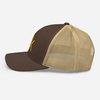 "BOX" Retro Trucker Hat | Yupoong 6606 | E Luna CLASSIC Solocrest 1 Gold Thread Front Logo