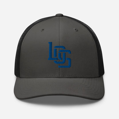 "LOS" Retro Trucker Hat | Yupoong 6606 | E Luna CLASSIC Solocrest 1 Royal Thread Front Logo