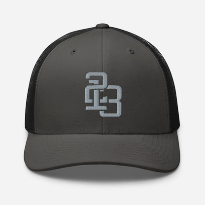 "213" Retro Trucker Hat | Yupoong 6606 | E Luna CLASSIC Solocrest 1 Grey Thread Front Logo