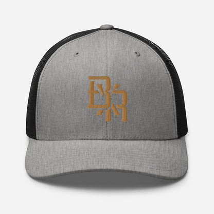 "BXR" Retro Trucker Hat | Yupoong 6606 | E Luna CLASSIC Solocrest 1 Old Gold Thread Front Logo