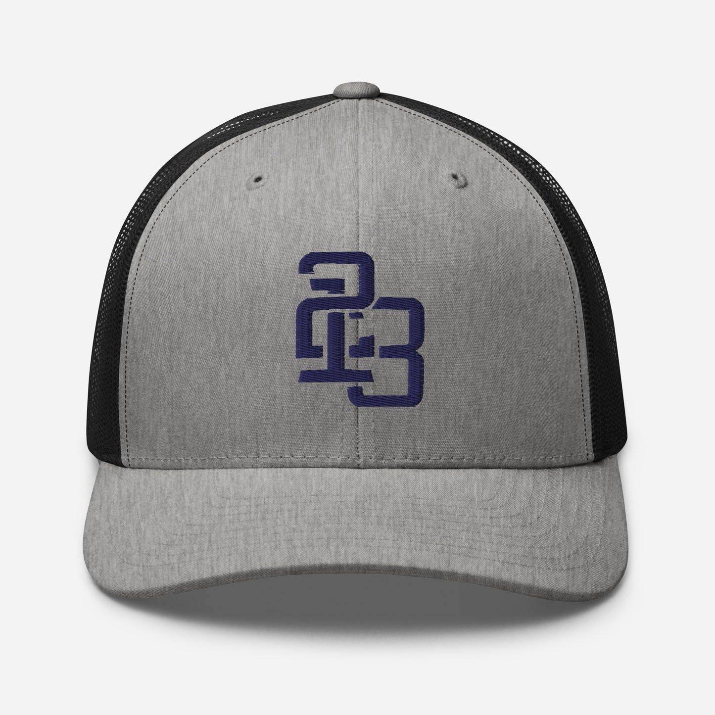 "213" Retro Trucker Hat | Yupoong 6606 | E Luna CLASSIC Solocrest 1 Navy Thread Front Logo