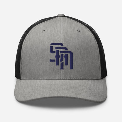 "SAN" Retro Trucker Hat | Yupoong 6606 | E Luna Brand CLASSIC Solocrest 1 Navy Thread Front Logo