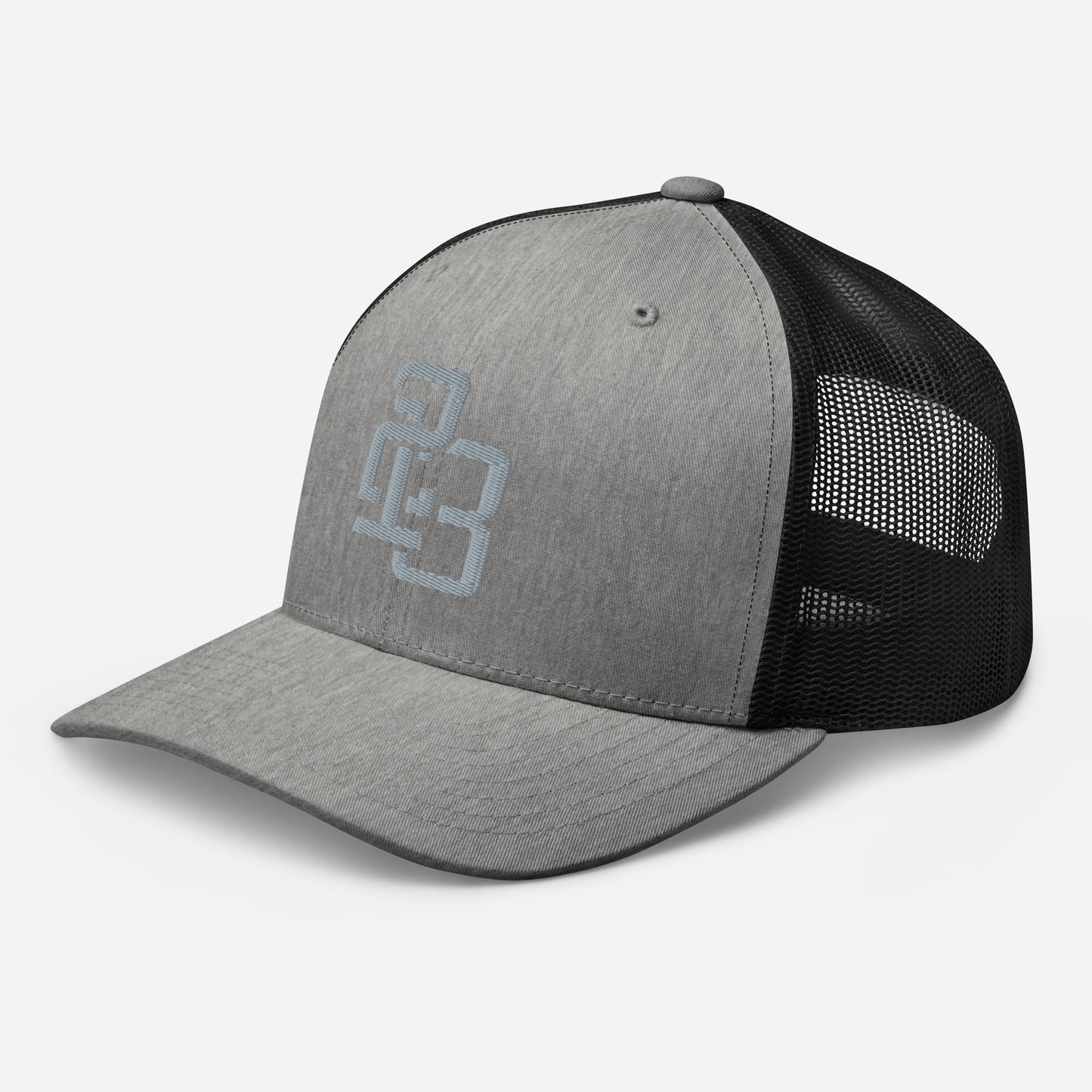 "213" Retro Trucker Hat | Yupoong 6606 | E Luna CLASSIC Solocrest 1 Grey Thread Front Logo