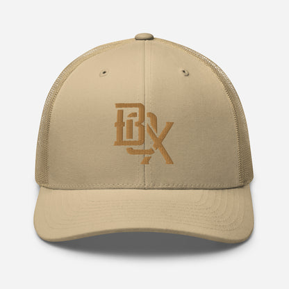 "BOX" Retro Trucker Hat | Yupoong 6606 | E Luna CLASSIC Solocrest 1 Old Gold Thread Front Logo