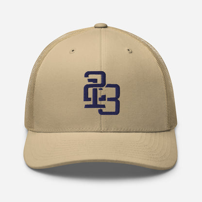 "213" Retro Trucker Hat | Yupoong 6606 | E Luna CLASSIC Solocrest 1 Navy Thread Front Logo