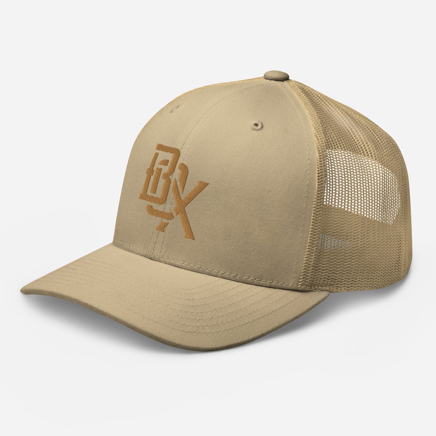 "BOX" Retro Trucker Hat | Yupoong 6606 | E Luna CLASSIC Solocrest 1 Old Gold Thread Front Logo