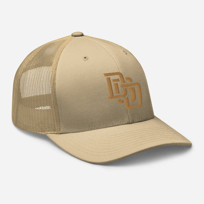 "DGO" Retro Trucker Hat | Yupoong 6606 | E Luna CLASSIC Solocrest 1 Old Gold Thread Front Logo