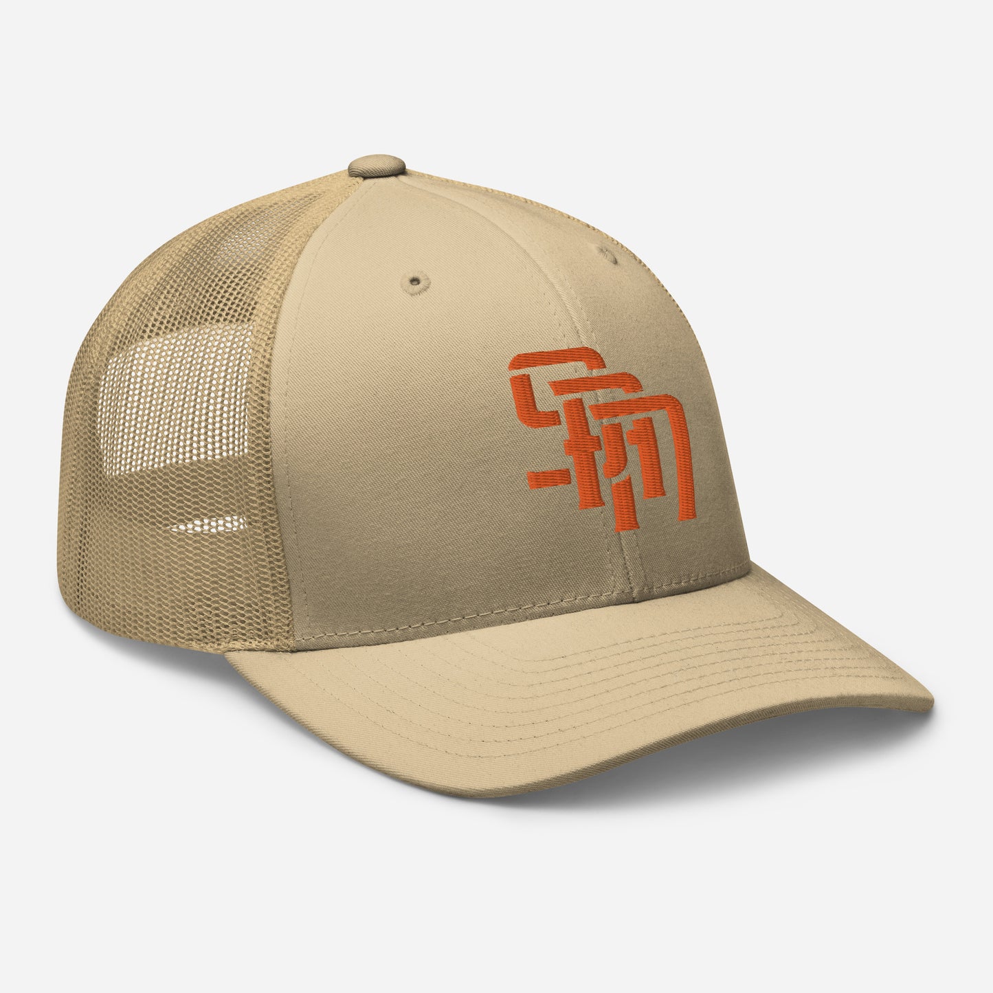 "SAN" Retro Trucker Hat | Yupoong 6606 | E Luna Brand CLASSIC Solocrest 1 Orange Thread Front Logo