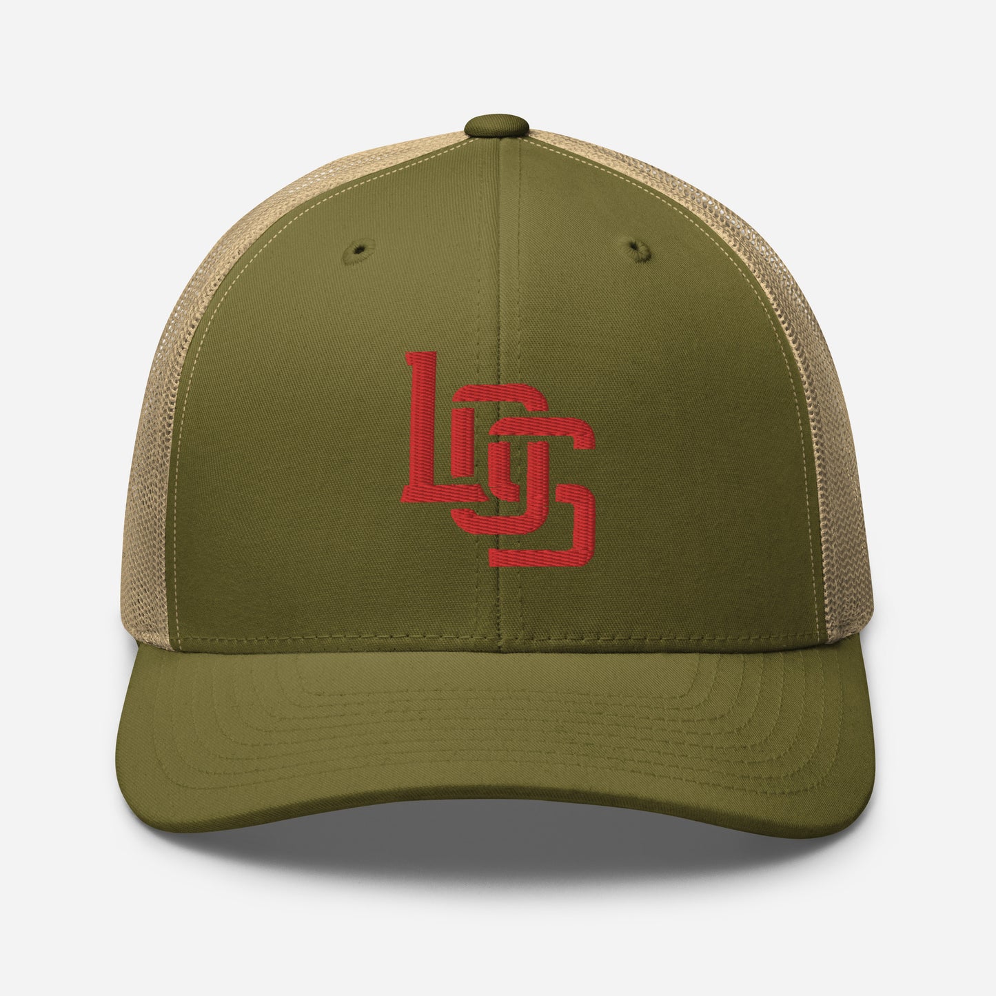 "LOS" Retro Trucker Hat | Yupoong 6606 | E Luna CLASSIC Solocrest 1 Red Thread Front Logo