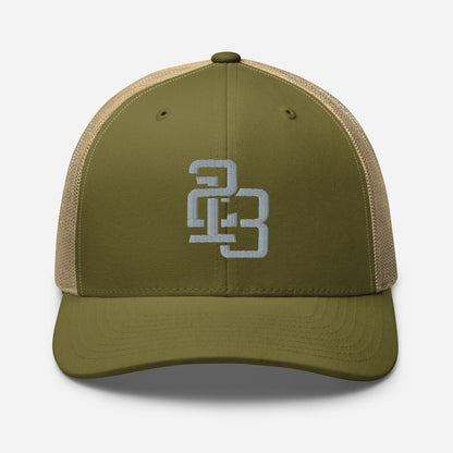 "213" Retro Trucker Hat | Yupoong 6606 | E Luna CLASSIC Solocrest 1 Grey Thread Front Logo