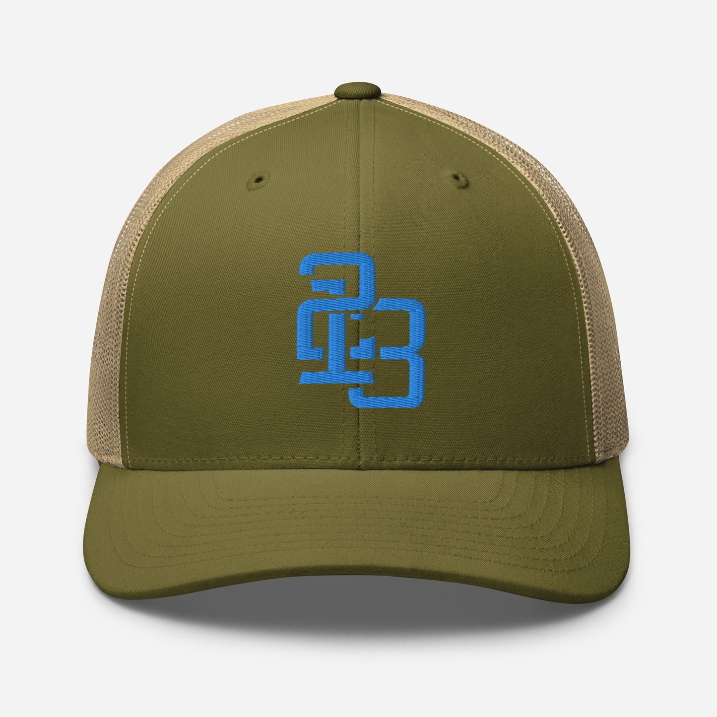 "213" Retro Trucker Hat | Yupoong 6606 | E Luna CLASSIC Solocrest 1 Aqua/Teal Thread Front Logo