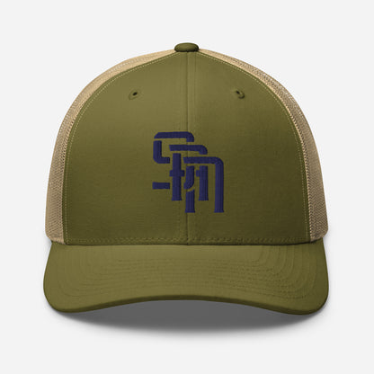 "SAN" Retro Trucker Hat | Yupoong 6606 | E Luna Brand CLASSIC Solocrest 1 Navy Thread Front Logo