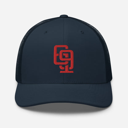 "619" Retro Trucker Hat | Yupoong 6606 | E Luna Brand CLASSIC Solocrest 1 Red Thread Front Logo