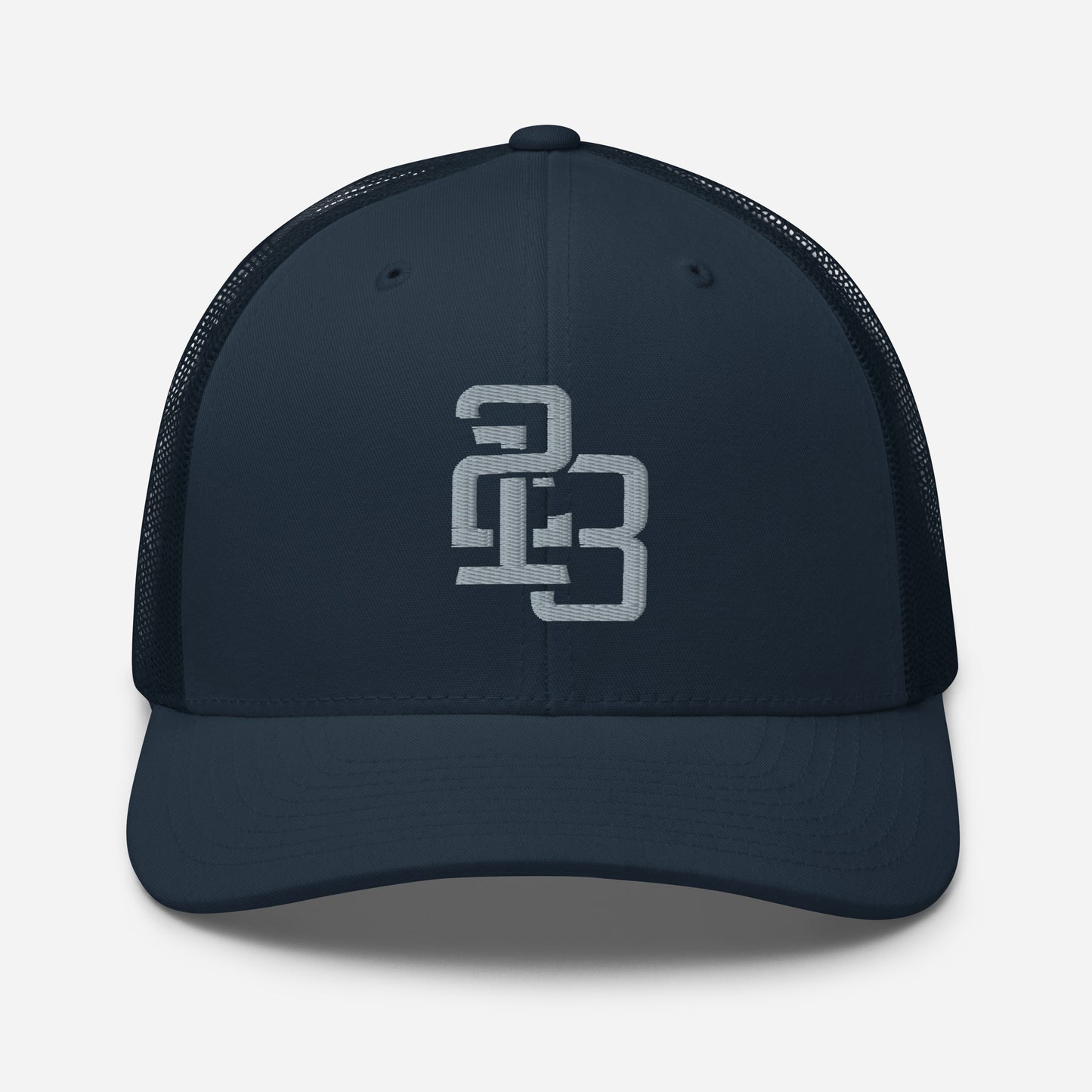 "213" Retro Trucker Hat | Yupoong 6606 | E Luna CLASSIC Solocrest 1 Grey Thread Front Logo