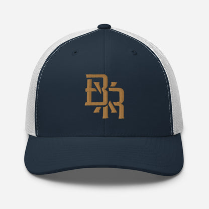 "BXR" Retro Trucker Hat | Yupoong 6606 | E Luna CLASSIC Solocrest 1 Old Gold Thread Front Logo