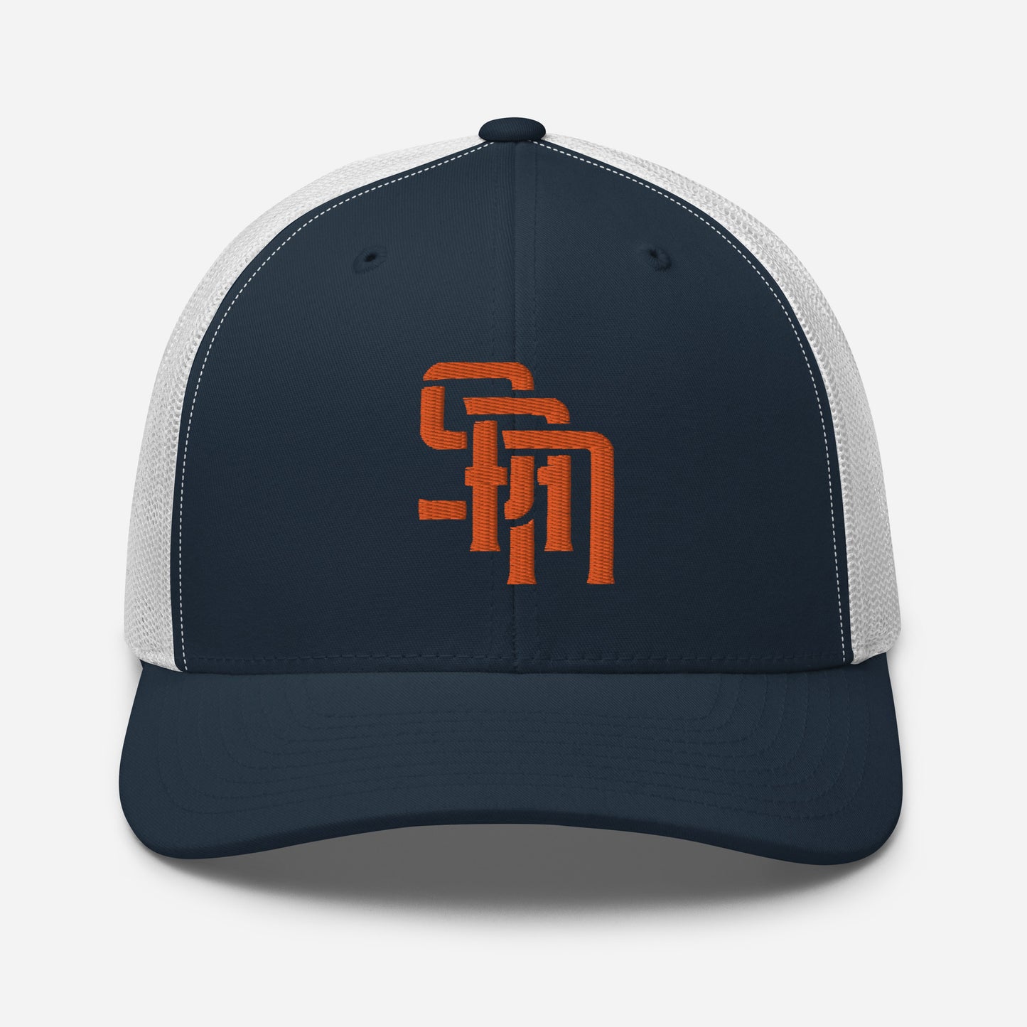 "SAN" Retro Trucker Hat | Yupoong 6606 | E Luna Brand CLASSIC Solocrest 1 Orange Thread Front Logo