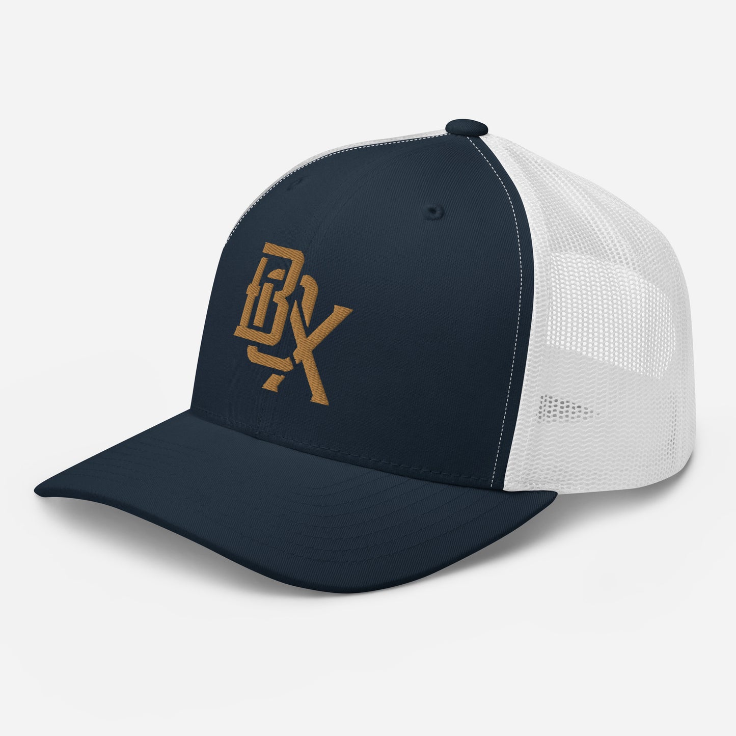 "BOX" Retro Trucker Hat | Yupoong 6606 | E Luna CLASSIC Solocrest 1 Old Gold Thread Front Logo