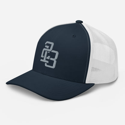 "213" Retro Trucker Hat | Yupoong 6606 | E Luna CLASSIC Solocrest 1 Grey Thread Front Logo