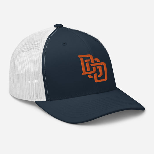 "DGO" Retro Trucker Hat | Yupoong 6606 | E Luna CLASSIC Solocrest 1 Orange Thread Front Logo