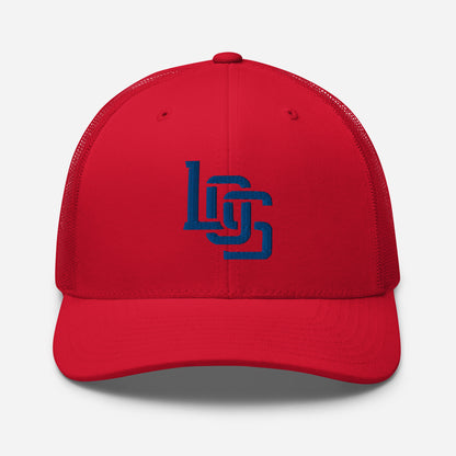 "LOS" Retro Trucker Hat | Yupoong 6606 | E Luna CLASSIC Solocrest 1 Royal Thread Front Logo