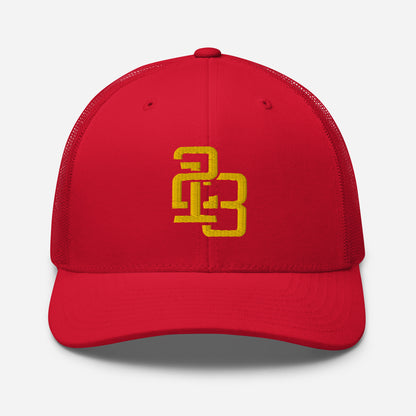 "213" Retro Trucker Hat | Yupoong 6606 | E Luna CLASSIC Solocrest 1 Gold Thread Front Logo