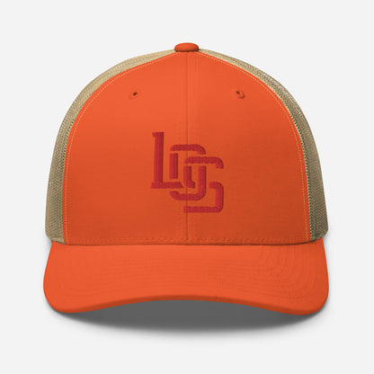 "LOS" Retro Trucker Hat | Yupoong 6606 | E Luna CLASSIC Solocrest 1 Red Thread Front Logo