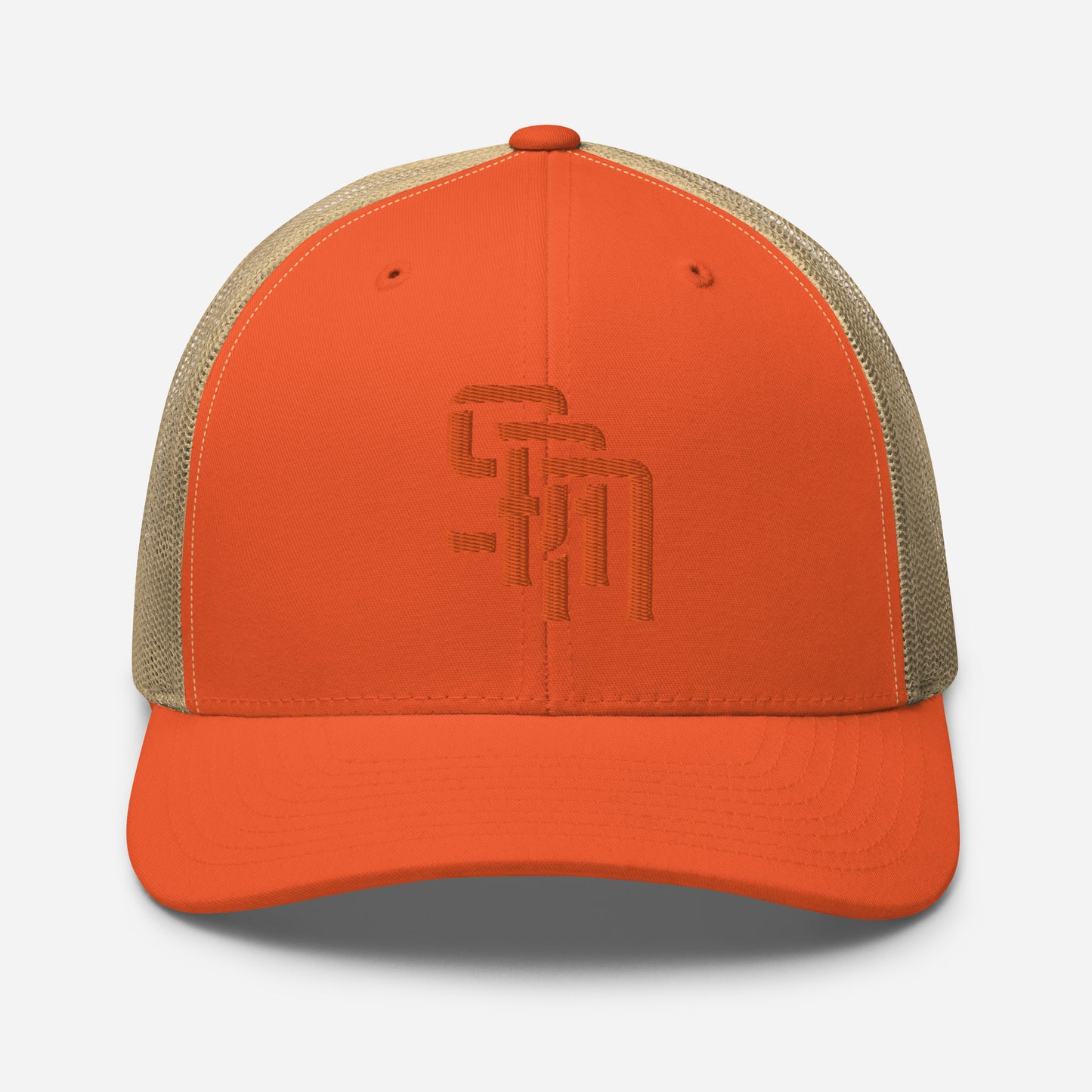 "SAN" Retro Trucker Hat | Yupoong 6606 | E Luna Brand CLASSIC Solocrest 1 Orange Thread Front Logo