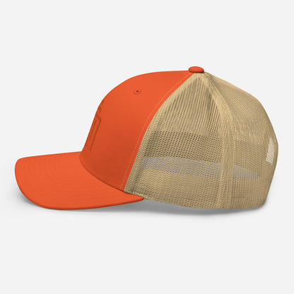 "SAN" Retro Trucker Hat | Yupoong 6606 | E Luna Brand CLASSIC Solocrest 1 Orange Thread Front Logo