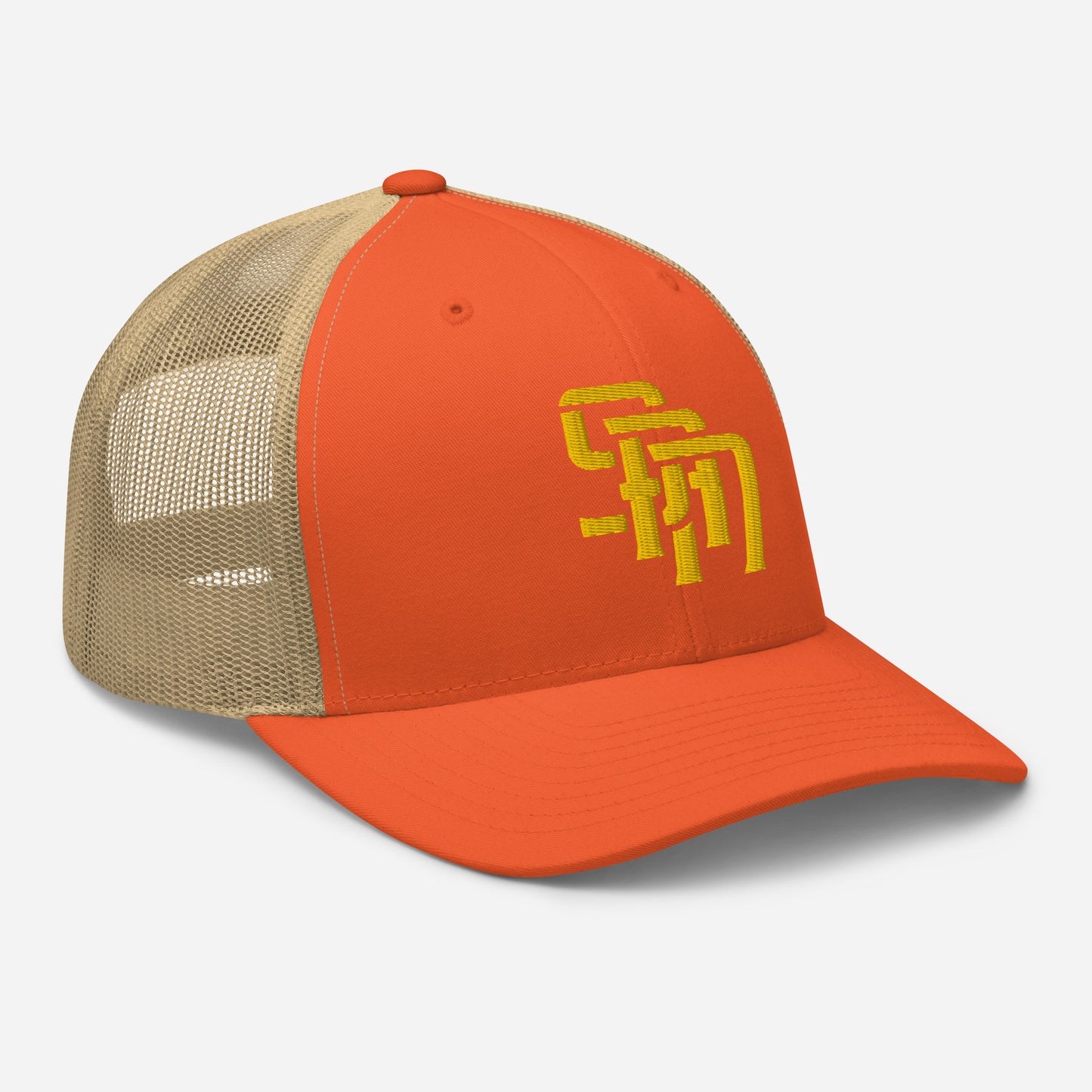 "SAN" Retro Trucker Hat | Yupoong 6606 | E Luna Brand CLASSIC Solocrest 1 Gold Thread Front Logo