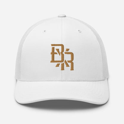 "BXR" Retro Trucker Hat | Yupoong 6606 | E Luna CLASSIC Solocrest 1 Old Gold Thread Front Logo