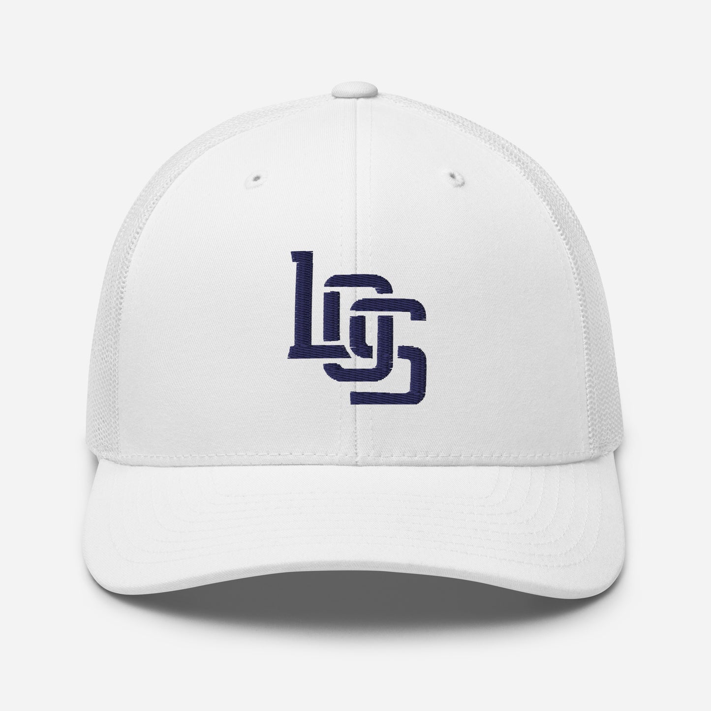 "LOS" Retro Trucker Hat | Yupoong 6606 | E Luna CLASSIC Solocrest 1 Navy Thread Front Logo