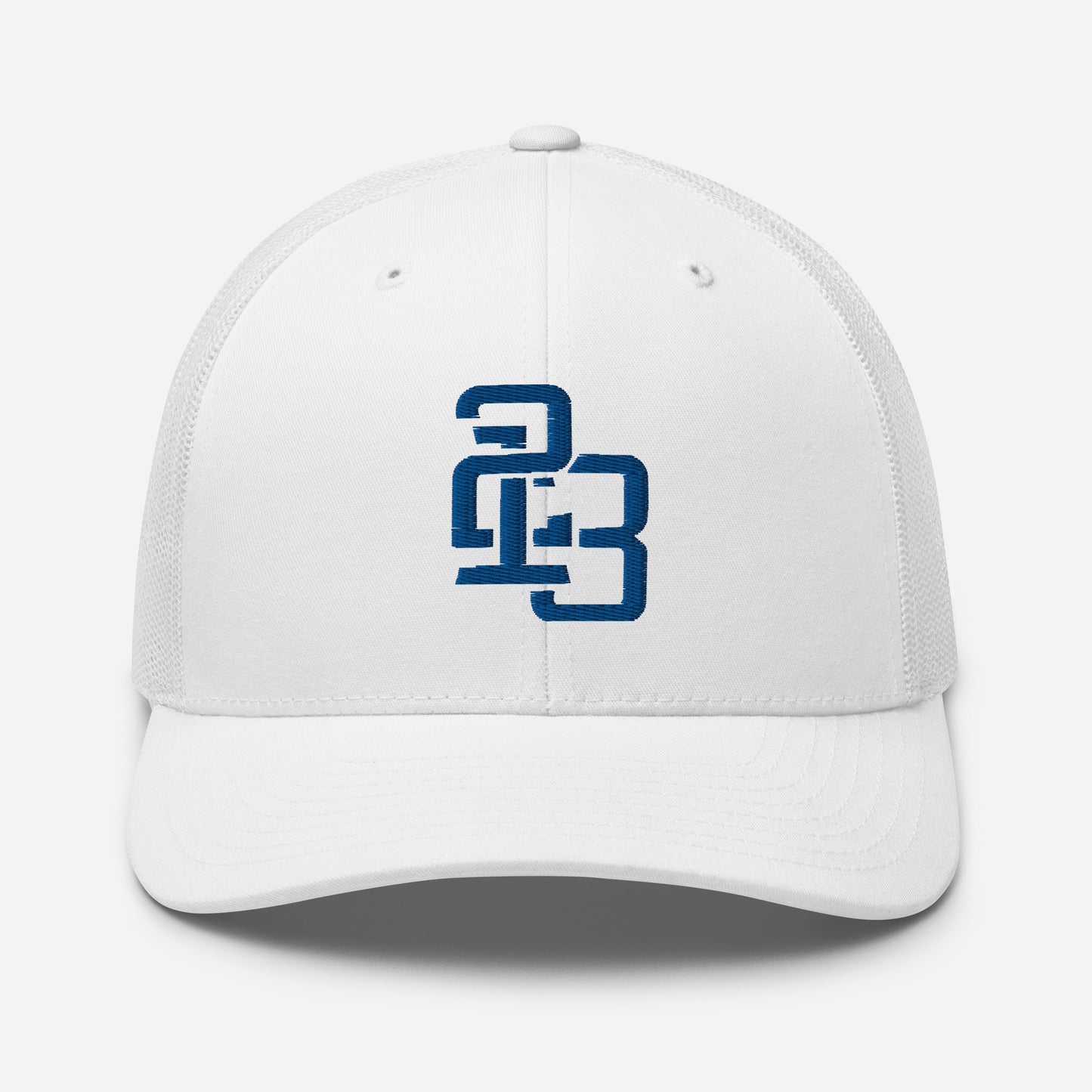 "213" Retro Trucker Hat | Yupoong 6606 | E Luna CLASSIC Solocrest 1 Royal Thread Front Logo