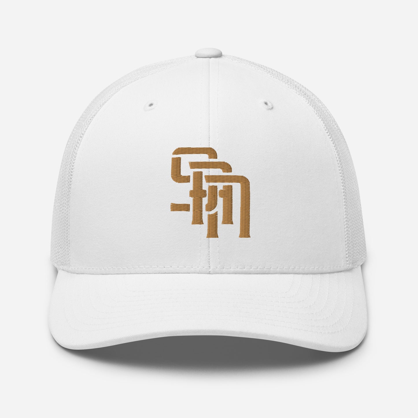 "SAN" Retro Trucker Hat | Yupoong 6606 | E Luna Brand CLASSIC Solocrest 1 Old Gold Thread Front Logo