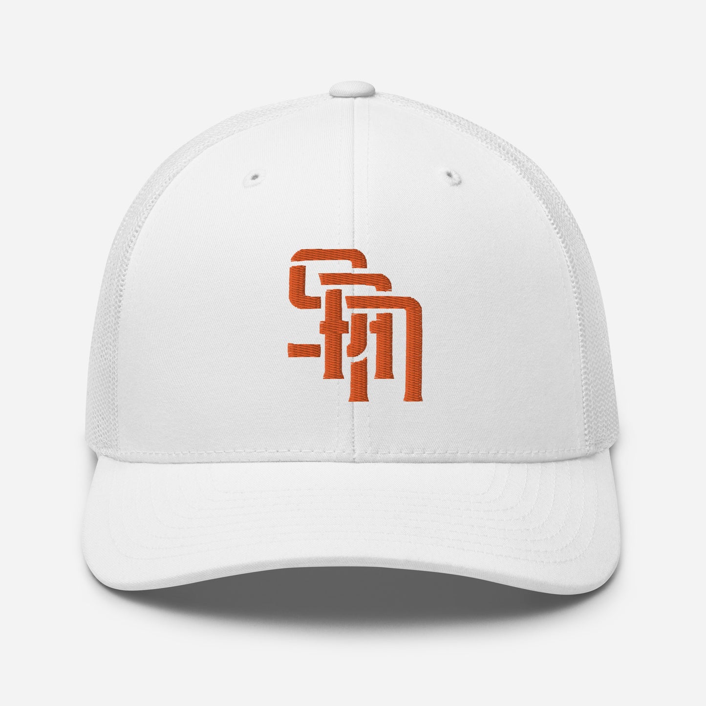 "SAN" Retro Trucker Hat | Yupoong 6606 | E Luna Brand CLASSIC Solocrest 1 Orange Thread Front Logo