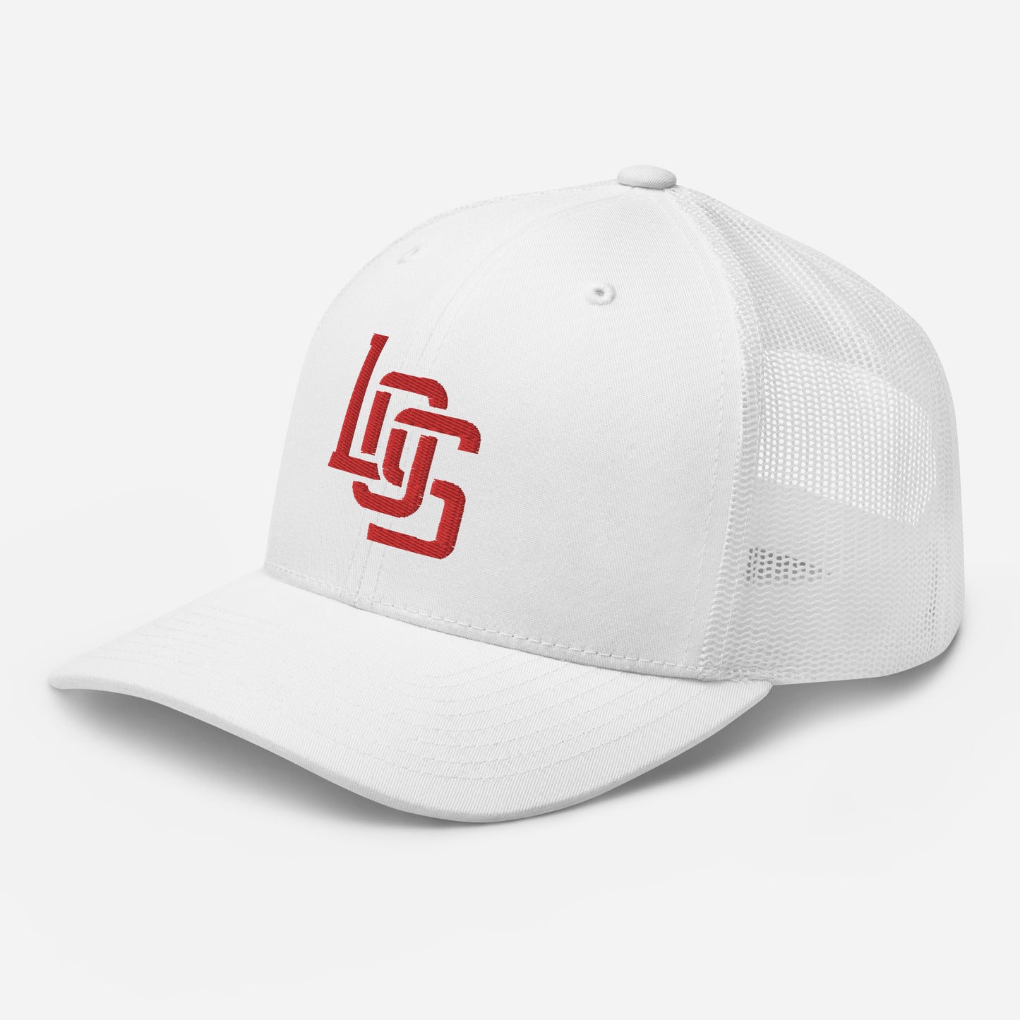 "LOS" Retro Trucker Hat | Yupoong 6606 | E Luna CLASSIC Solocrest 1 Red Thread Front Logo