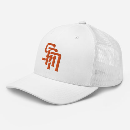 "SAN" Retro Trucker Hat | Yupoong 6606 | E Luna Brand CLASSIC Solocrest 1 Orange Thread Front Logo