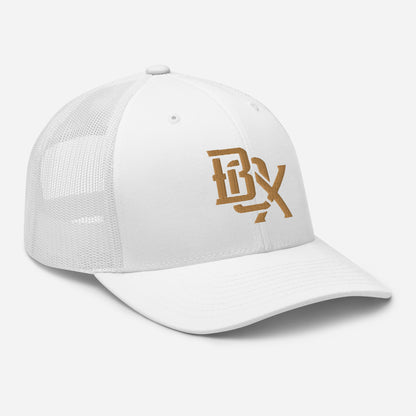 "BOX" Retro Trucker Hat | Yupoong 6606 | E Luna CLASSIC Solocrest 1 Old Gold Thread Front Logo