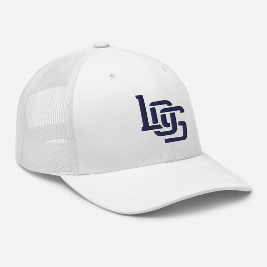 "LOS" Retro Trucker Hat | Yupoong 6606 | E Luna CLASSIC Solocrest 1 Navy Thread Front Logo