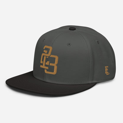 "213" Snapback | Otto Cap 125-978 | E Luna ESSENTIAL Duocrest 2 Old Gold Thread Front & Left Side Logos