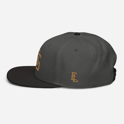 "LOS" Snapback | Otto Cap 125-978 | E Luna ESSENTIAL Duocrest 2 Old Gold Thread Front & Left Side Logos