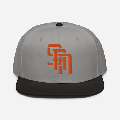 "SAN" Snapback | Otto Cap 125-978 | E Luna Brand SELECT Tricrest 3 Orange Thread Logos: Front, Left & Back [3D Puff Edition]