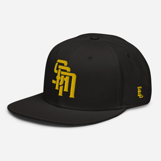 "SAN" Snapback | Otto Cap 125-978 | E Luna Brand SELECT Tricrest 3 Gold Thread Logos: Front, Left & Back [3D Puff Edition]