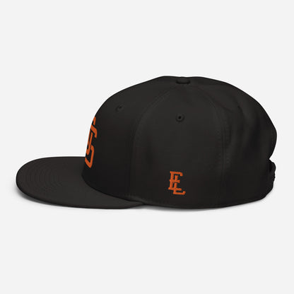 "LOS" Snapback | Otto Cap 125-978 | E Luna ESSENTIAL Duocrest 2 Orange Thread Front & Left Side Logos