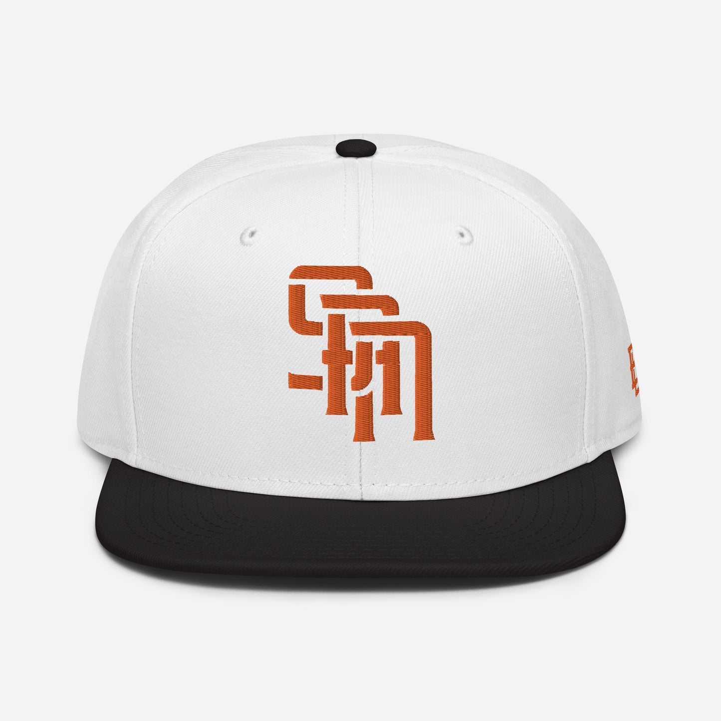 "SAN" Snapback | Otto Cap 125-978 | E Luna Brand ESSENTIAL Duocrest 2 Orange Thread Logos: Front & Left