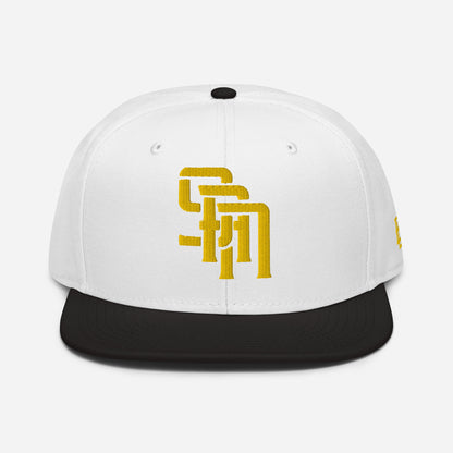 "SAN" Snapback | Otto Cap 125-978 | E Luna Brand SELECT Tricrest 3 Gold Thread Logos: Front, Left & Back [3D Puff Edition]