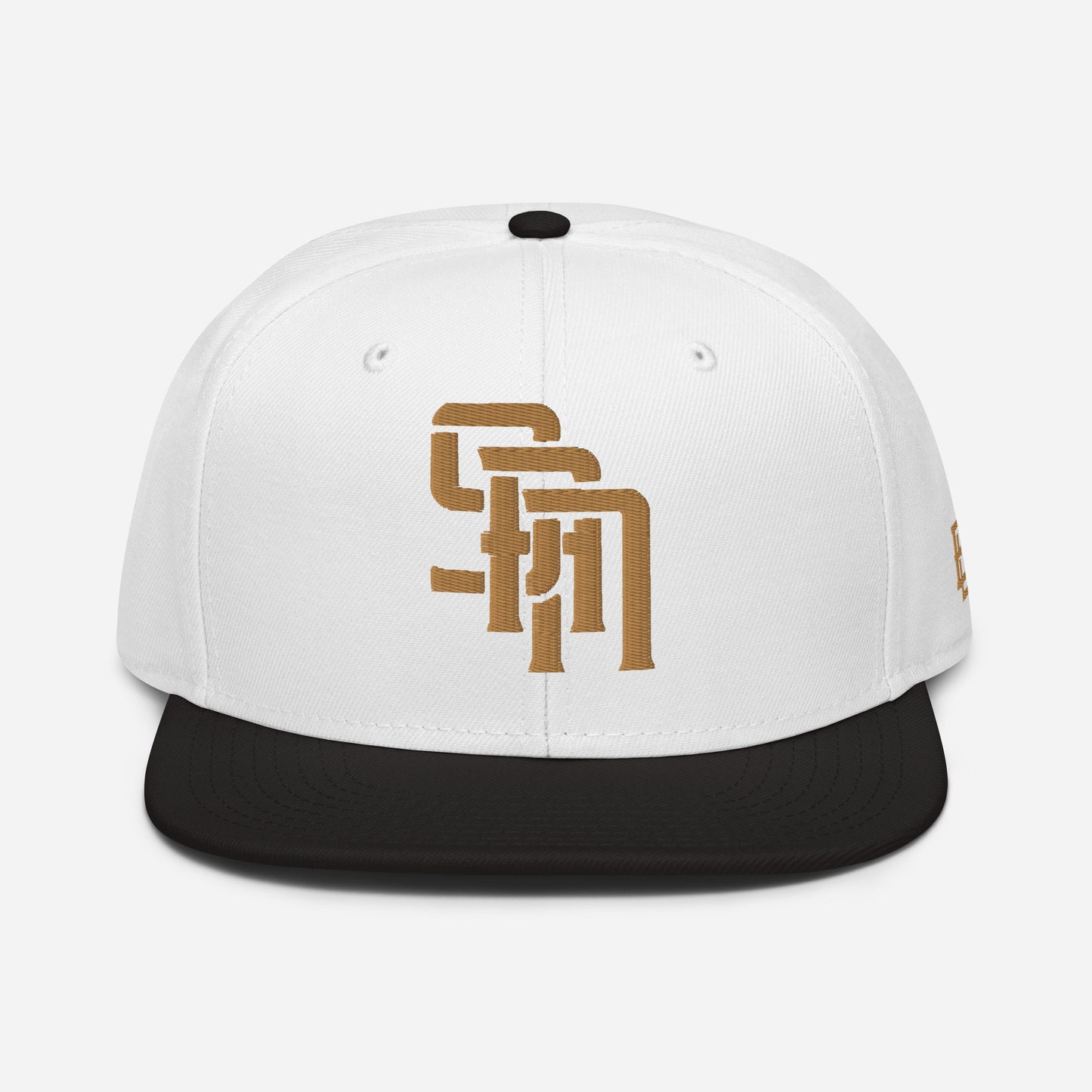 "SAN" Snapback | Otto Cap 125-978 | E Luna Brand SELECT Tricrest 3 Old Gold Thread Logos: Front, Left & Back [3D Puff Edition]