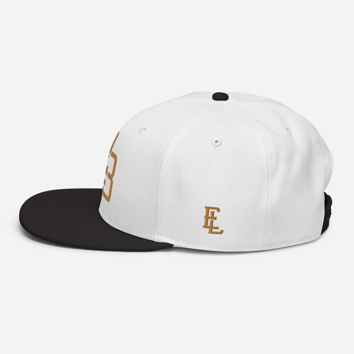 "213" Snapback | Otto Cap 125-978 | E Luna ESSENTIAL Duocrest 2 Old Gold Thread Front & Left Side Logos