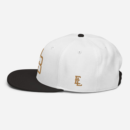 "213" Snapback | Otto Cap 125-978 | E Luna ESSENTIAL Duocrest 2 Old Gold Thread Front & Left Side Logos