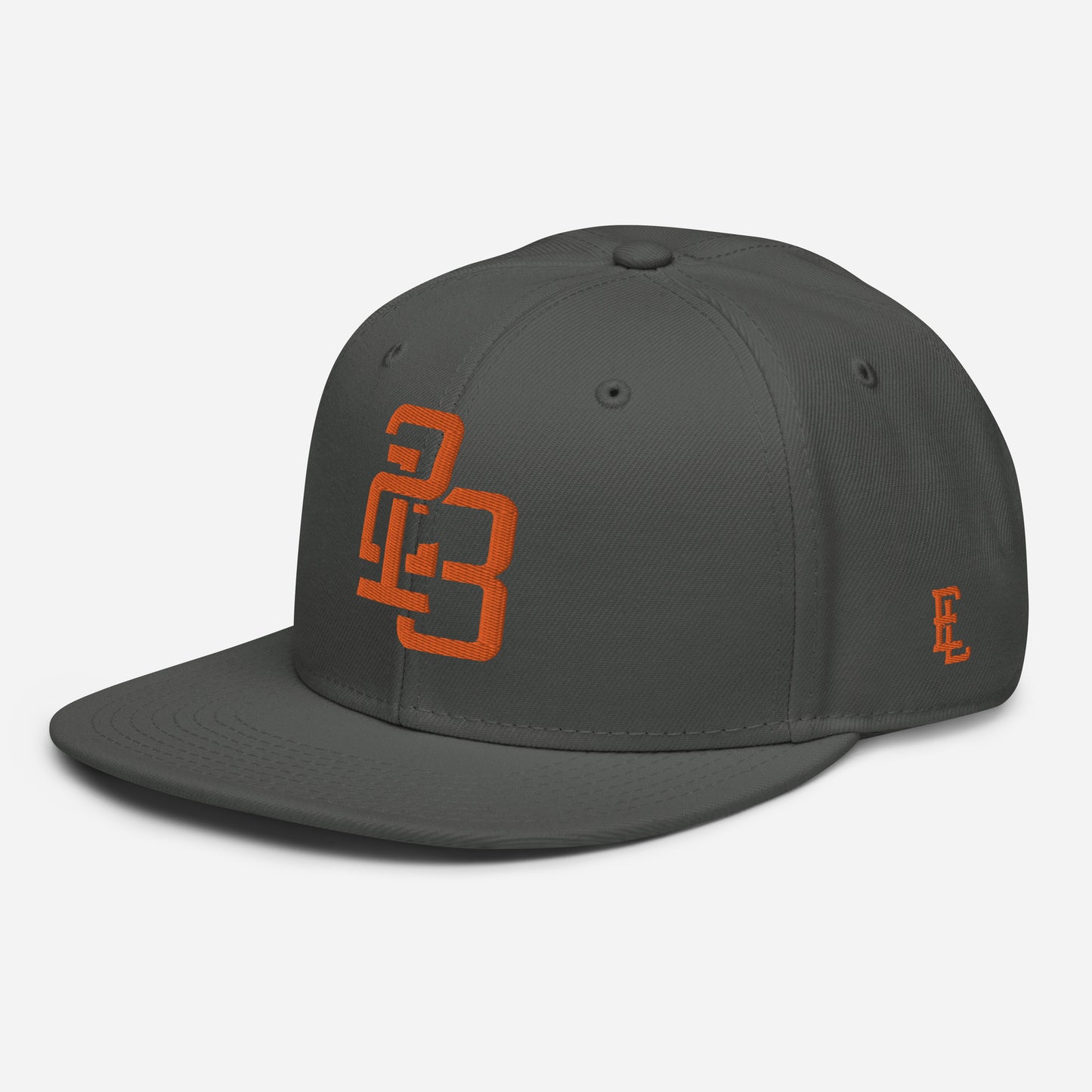 "213" Snapback | Otto Cap 125-978 | E Luna ESSENTIAL Duocrest 2 Orange Thread Front & Left Side Logos